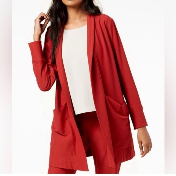 Eileen Fisher XXS Stretch Pockets Long Open Blazer Semi Structured Oversized - Picture 1 of 14